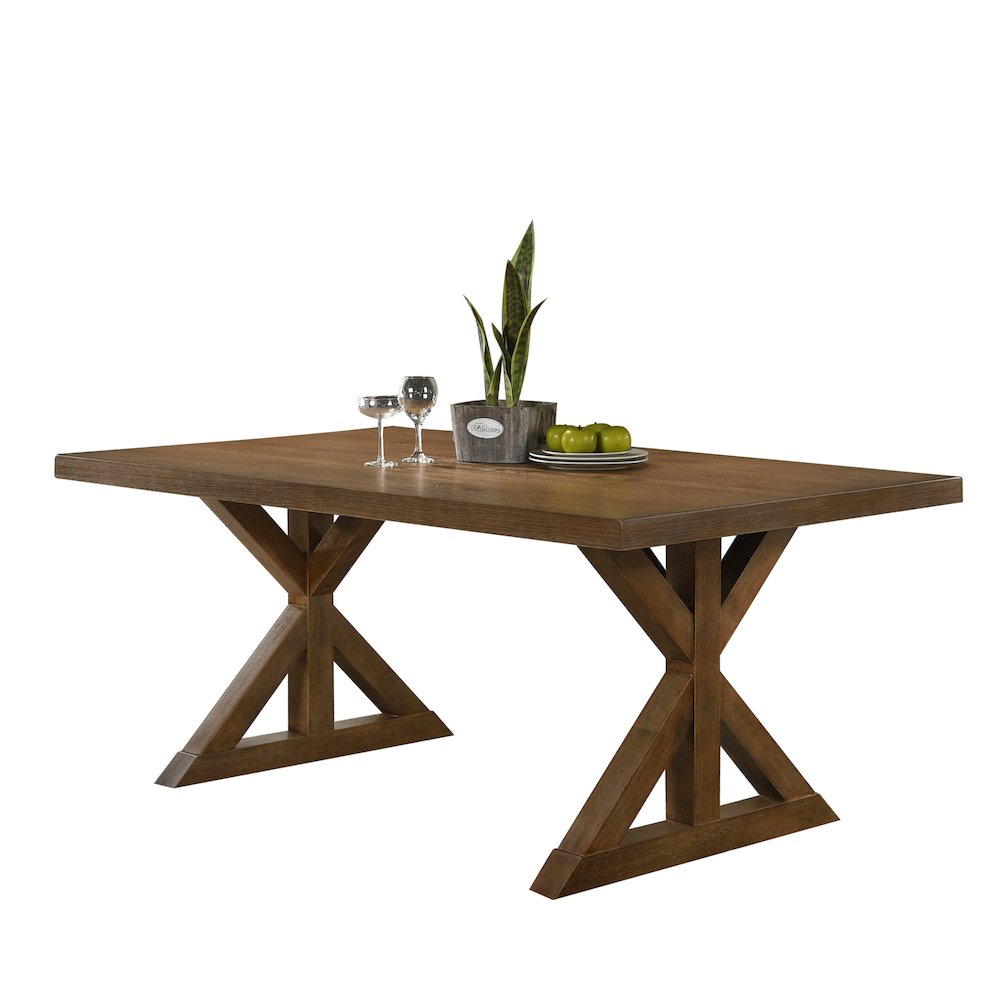 Enna Morden Farmhouse Wood Trestle Dining Table, Brushed Driftwood Finish. Picture 1
