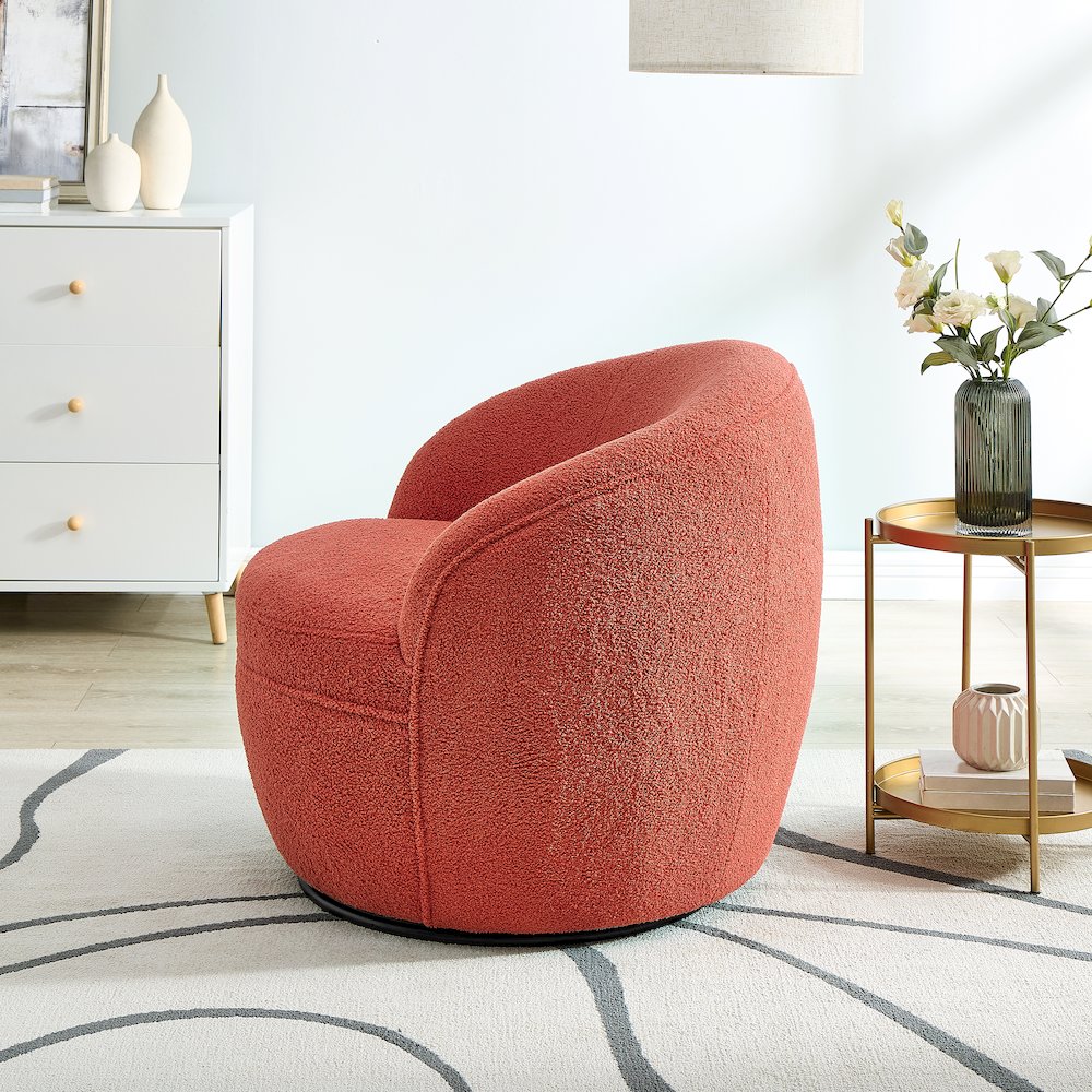 Galleria 360 Swivel Teddy Sherpa Barrel Chair, Coral. Picture 3
