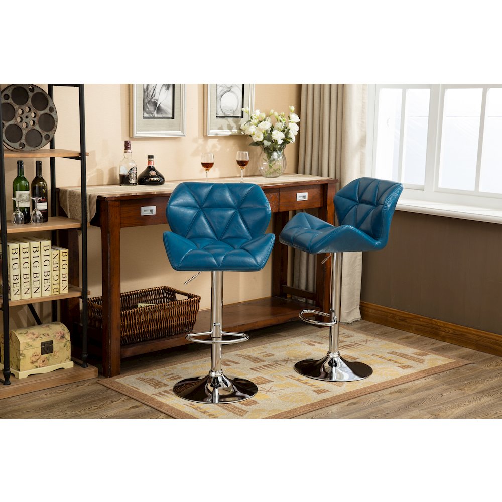 Glasgow Contemporary Tufted Adjustable Height Blue Bar Stools, Set of 2. Picture 5