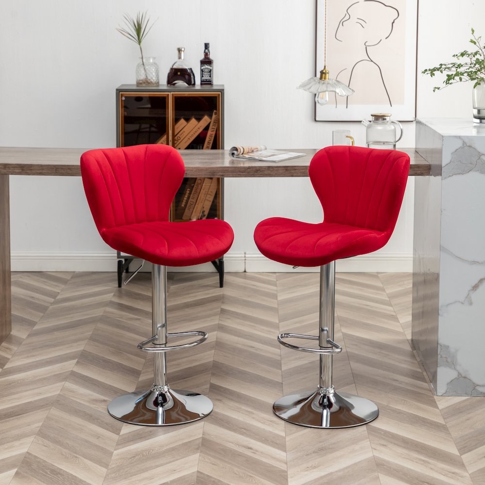 Ellston Upholstered Adjustable Swivel Barstools in Red, Set of 2. Picture 4