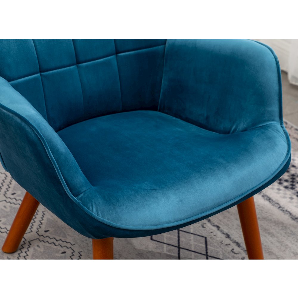 Leiria Contemporary Silky Velvet Tufted Accent Chair with Ottoman, Blue. Picture 11