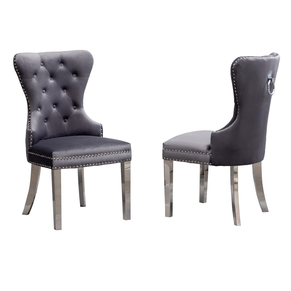 Montura Contemporary Tufted Velvet Chair with Nailhead Trim, Set of 2, Gray. Picture 14