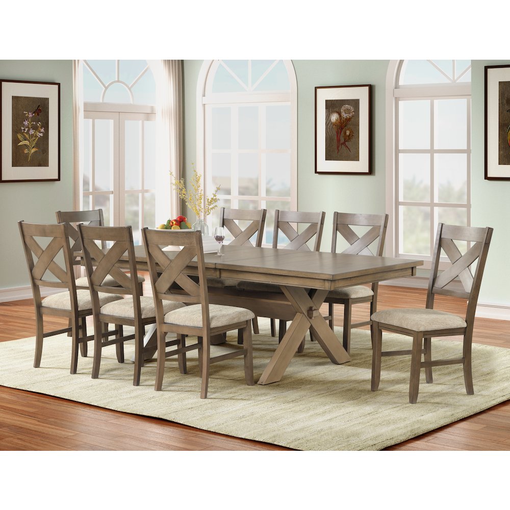 Raven Wood 9-PC Dining Set, Extendable Table with 8 Chairs, Glazed Pine Brown. Picture 3