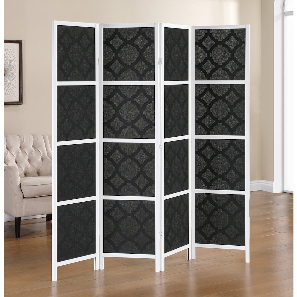 4-Panel Room Divider, Decorative Folding Freestanding Privacy Screen, White. Picture 3