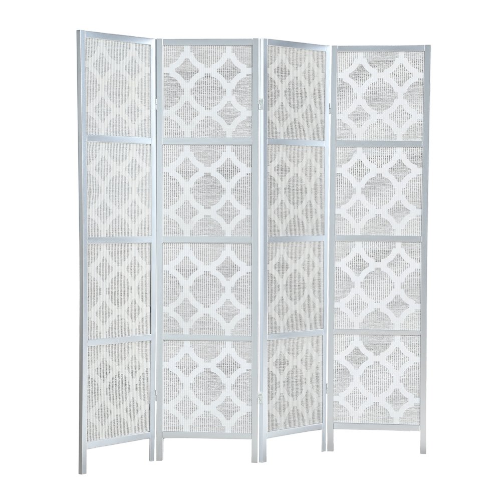 Quarterfoil infused Diamond Design 4-Panel Room Divider, Silver. Picture 6