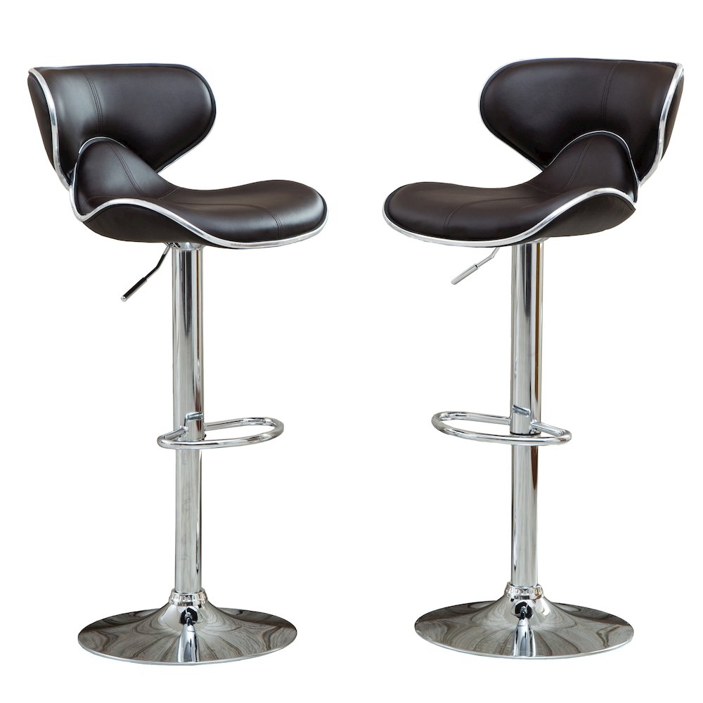 Masaccio Brown Leatherette Adjustable Swivel Barstool Chrome Base, Set of 2. Picture 1