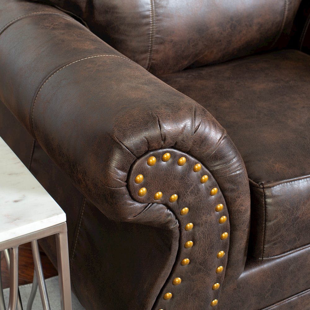 Leinster Faux Leather Upholstered Nailhead Chair and Ottoman in Espresso. Picture 10