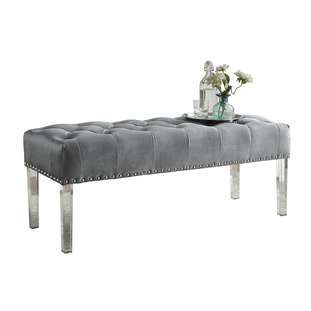 Valley Button tufted Velvet Upholstered Bench With Acrylic Leg. Picture 5
