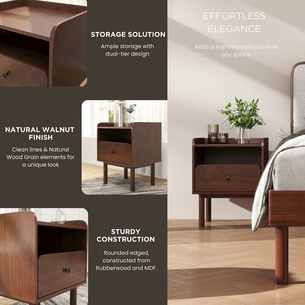 Wyller 2-Piece Bedroom Set, Platform Bed with Nightstand, Natural Walnut, Queen. Picture 5