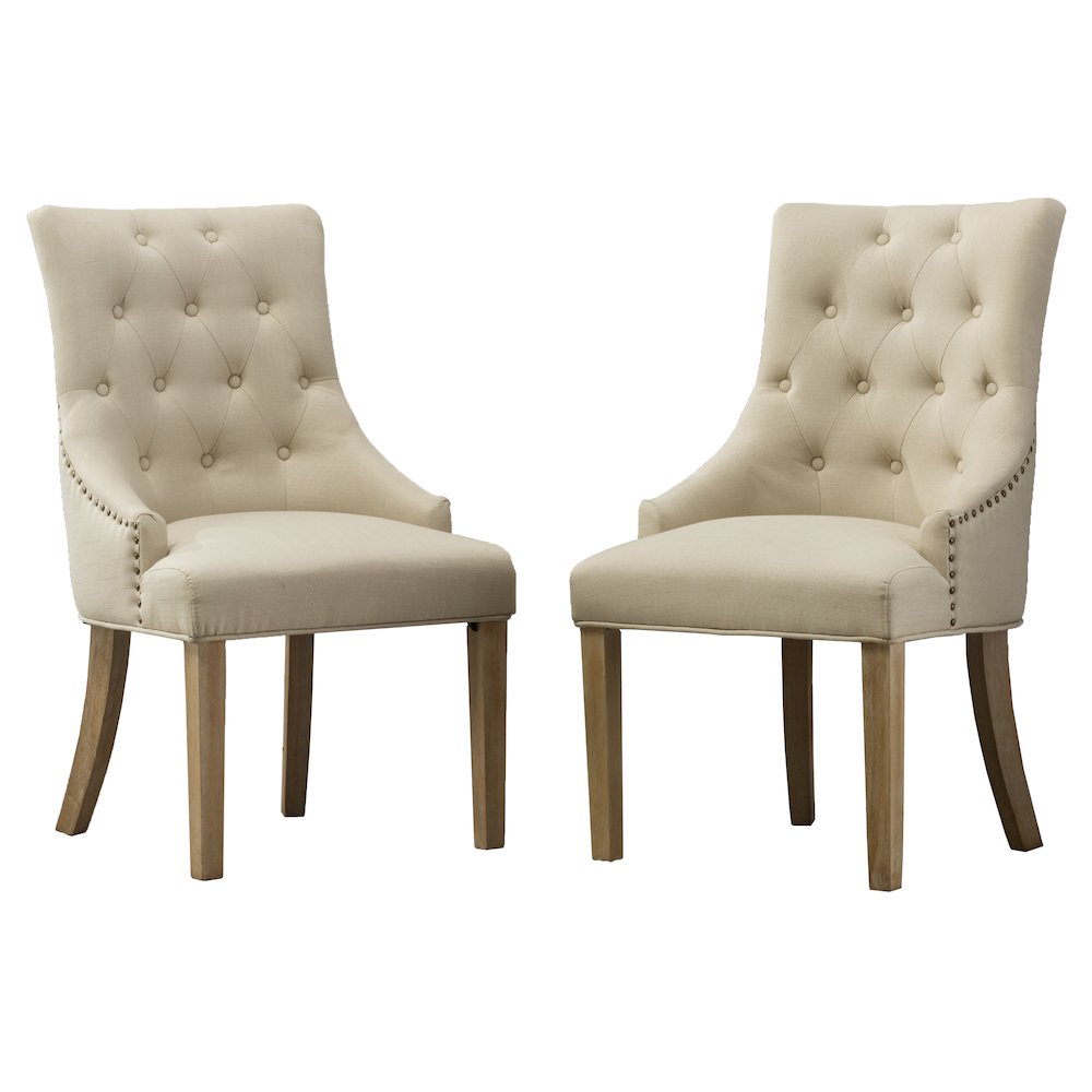 Luna Tan Button Tufted Solid Wood Wingback Chairs with Nail Heads Set of 2. Picture 1
