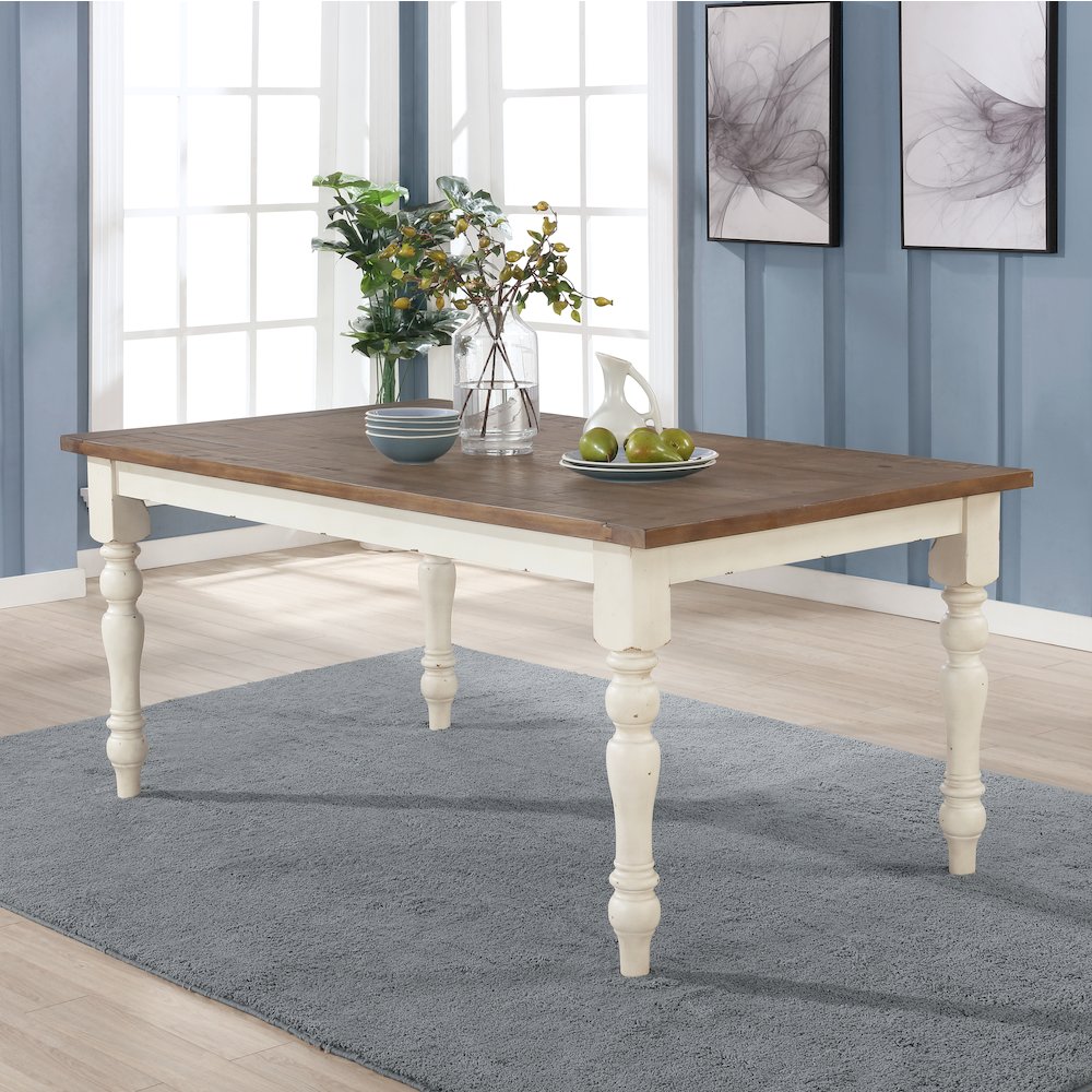 Prato 7-PC Dining Set With Cross Back Chairs, Antique White and Distressed Oak. Picture 3
