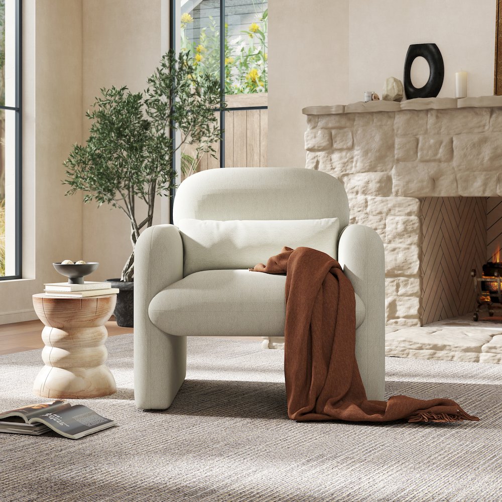 Dylan Modern Upholstered Barrel Armchair, Cream White. Picture 4