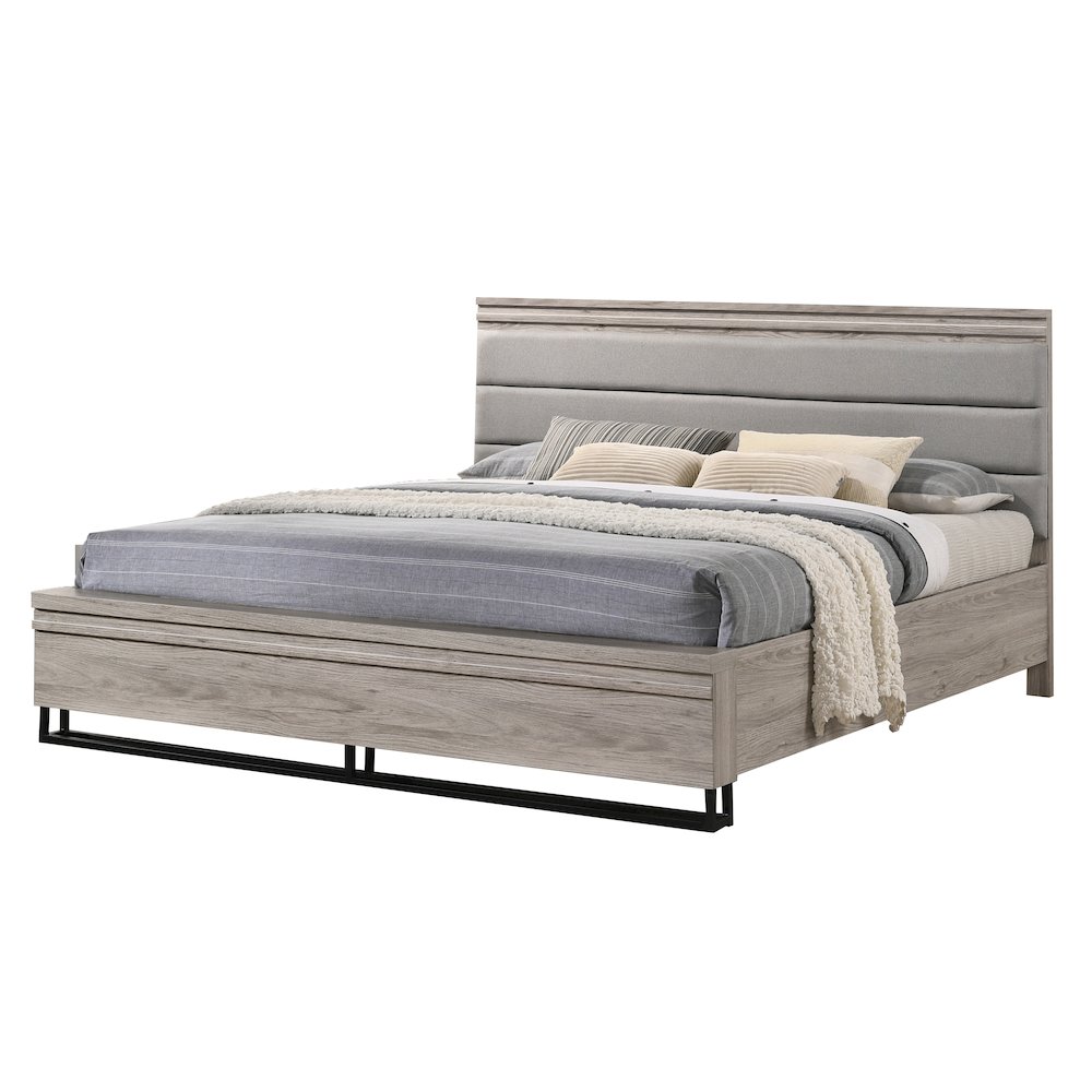 Alvear Upholstered Wood Panel Bed, Weathered Gray, King. Picture 1