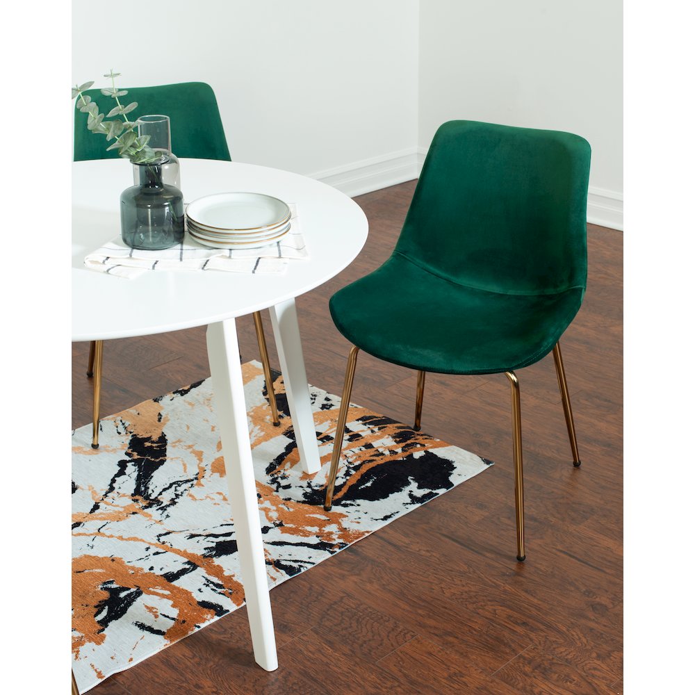 Aufurr 3-Pc Dining Set, White Round Dining Table with 2 Chairs, Green. Picture 2