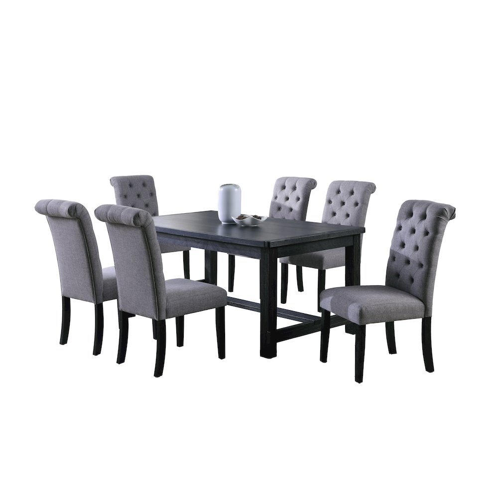 Leviton Antique Black Finished Wood Dining Set, Table with Six Chairs, Gray. Picture 1