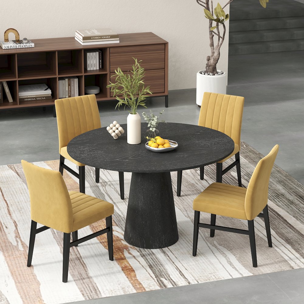 Butler 5-PC Round Dining Set, Pedestal Dining Table with 4 Side Chairs, Yellow. Picture 3