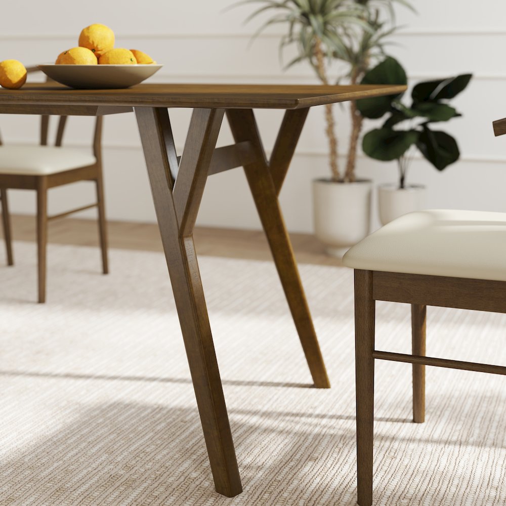 5-Piece Dining Set, Walnut Finished Dining Table with 4 Brown Wishbone Chairs. Picture 8