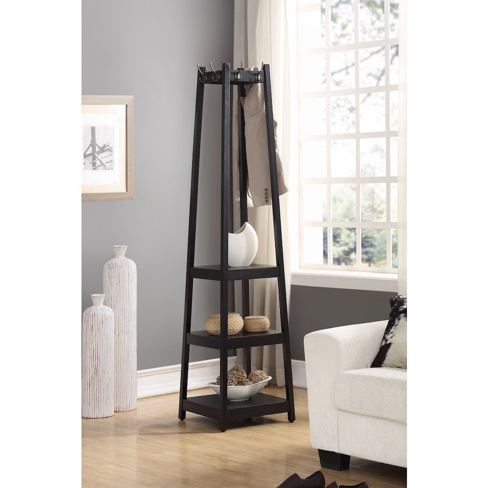Vassen Coat Rack with 3-Tier Storage Shelves in Espresso Finish. Picture 2
