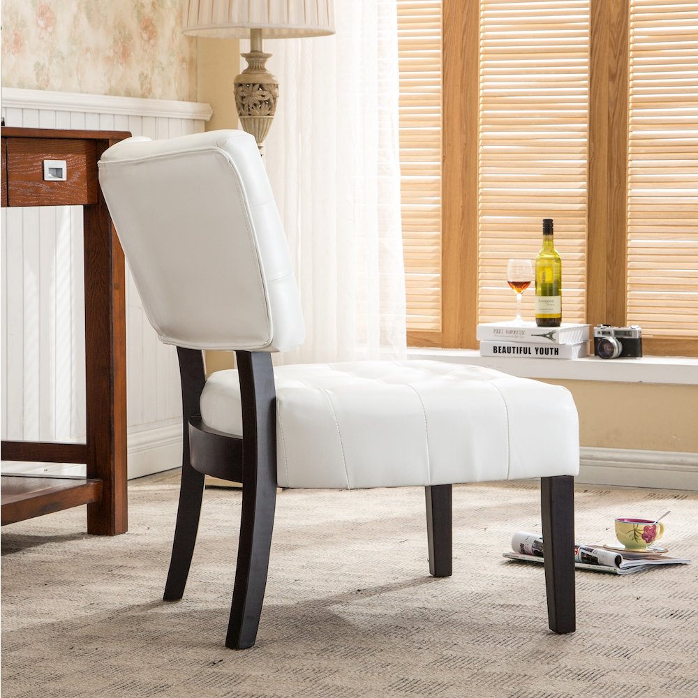 Movile Blended Leather Tufted Accent Chair with Oversized Seating, Ivory. Picture 6