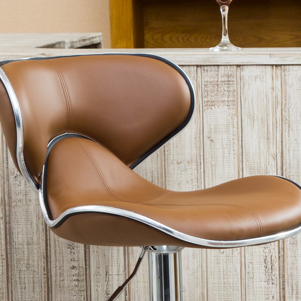 Masaccio Caramel Leatherette Adjustable Swivel Barstool Chrome Base, Set of 2. Picture 6