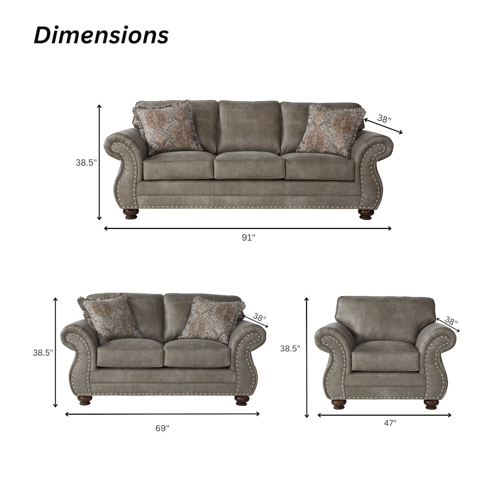 Leinster Faux Leather Upholstered Nailhead Sofa, Loveseat, and Chair Set. Picture 9