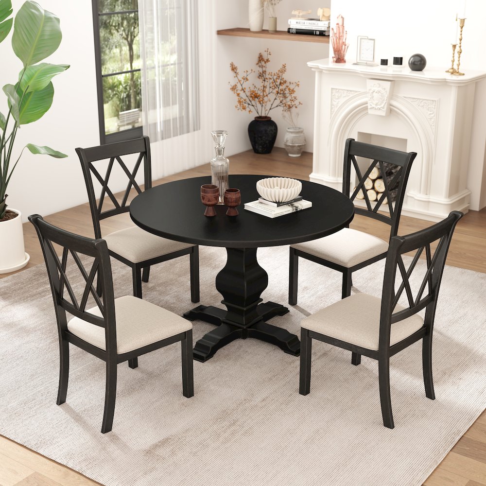 Havre Dining Set, Pedestal Round Table with 4 Chairs. Picture 5