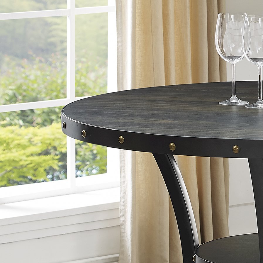 Biony Dining Collection Espresso Wood Counter Height Nailhead Round Dining Table. Picture 3