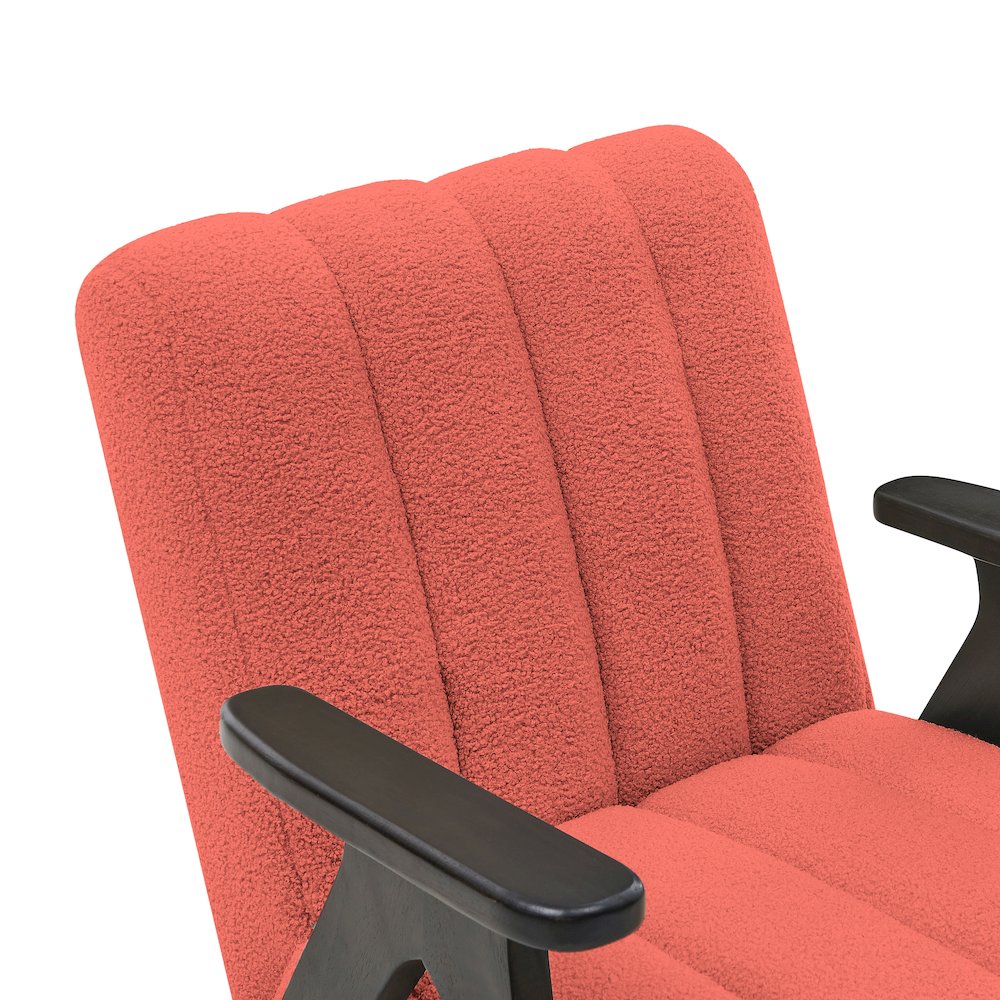 Rella Modern Teddy Sherpa Accent Chair with Espresso Wood Frame, Coral. Picture 7