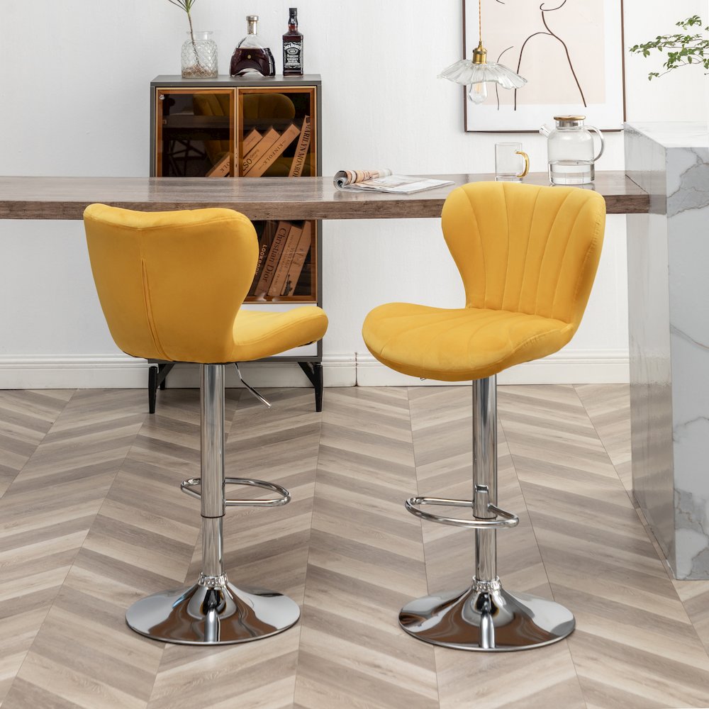 Ellston Upholstered Adjustable Swivel Barstools in Yellow, Set of 2. Picture 8