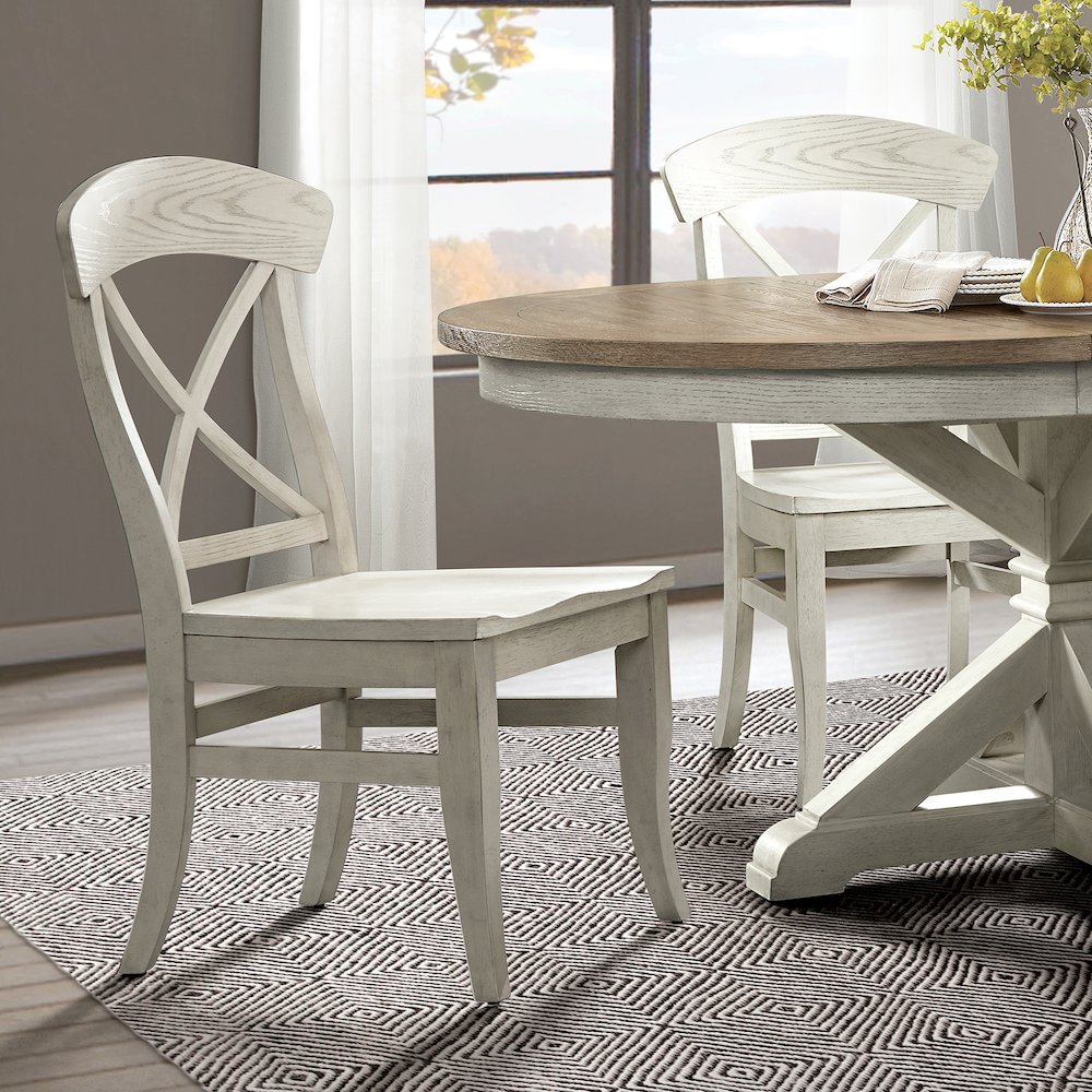 Harola Cross-back Dining Side Chairs in Set of 2, Smoky White Finish. Picture 3