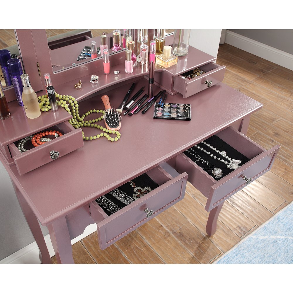 Sanlo Rose Gold Finish Wood Vanity, Makeup Table and Stool Set. Picture 6
