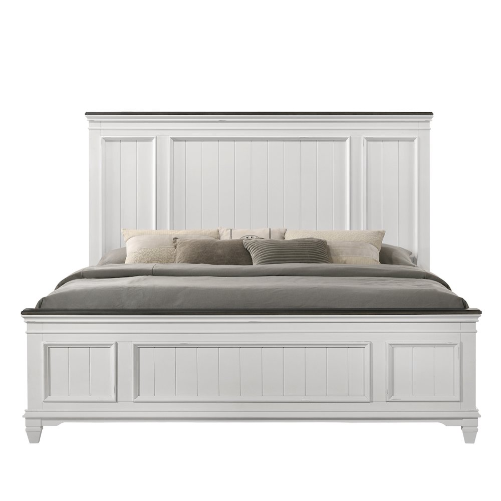 Clelane Shiplap Wood Panel Bed, King, Weathered White and Gray. Picture 4
