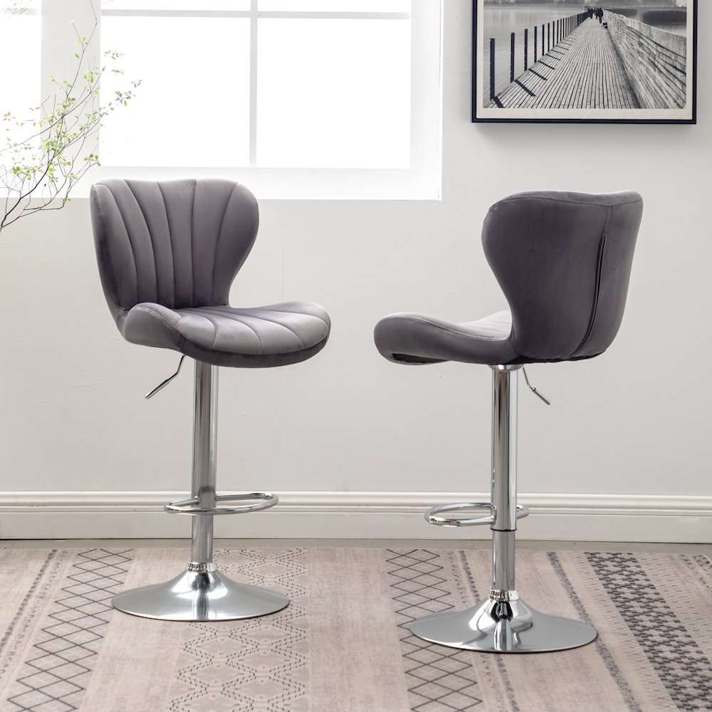 Ellston Upholstered Adjustable Swivel Barstools in Gray, Set of 2. Picture 5