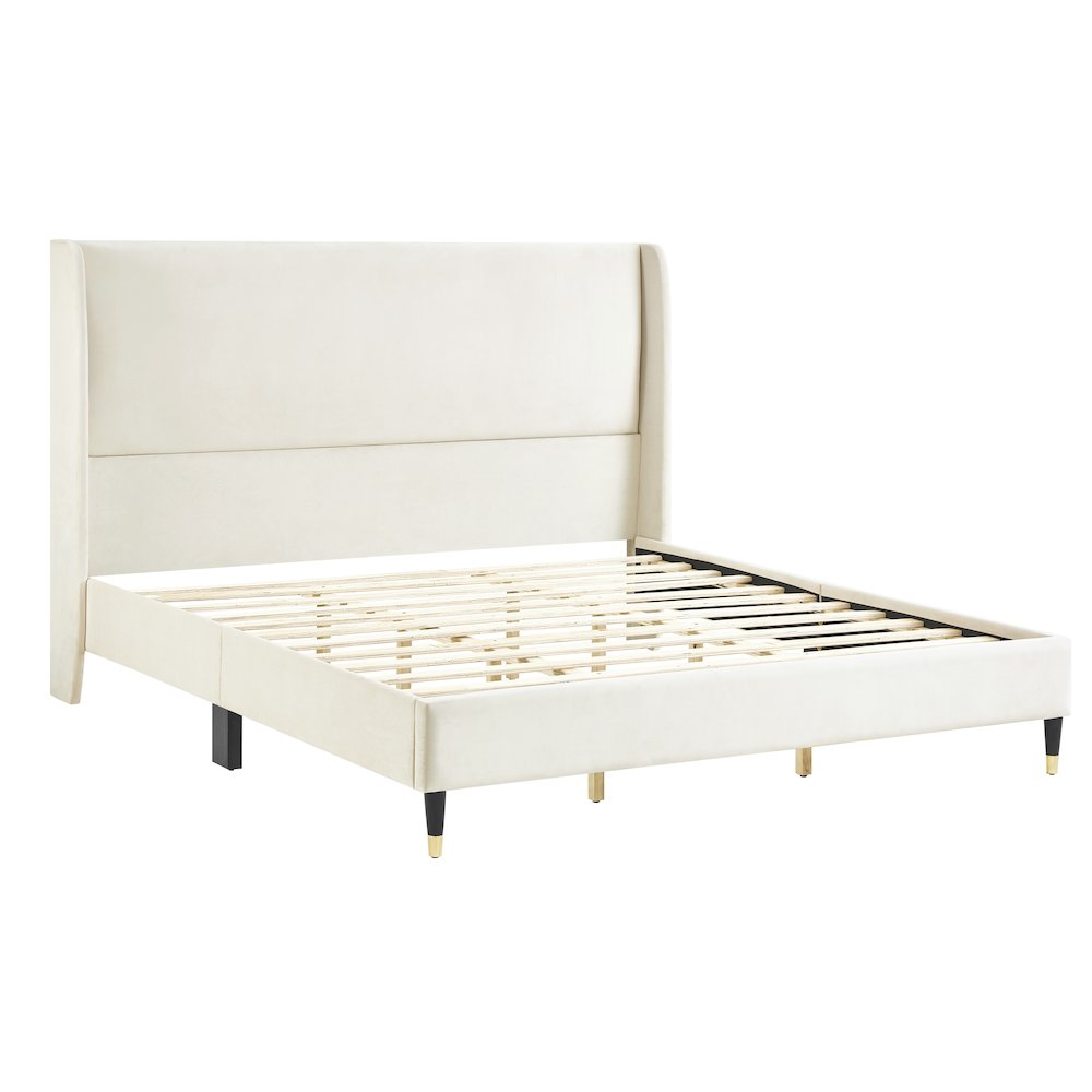 Rozitta Beige Velvet Wingback Platform Bed, King. Picture 1