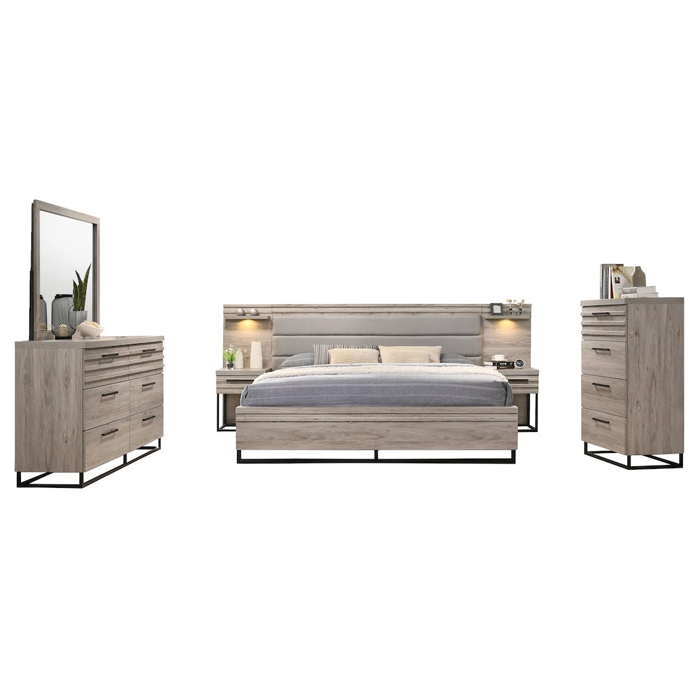 Wallbed Bed, Dresser, Mirror, Chest, and 2 Nightstands, Weathered Gray, King. Picture 17