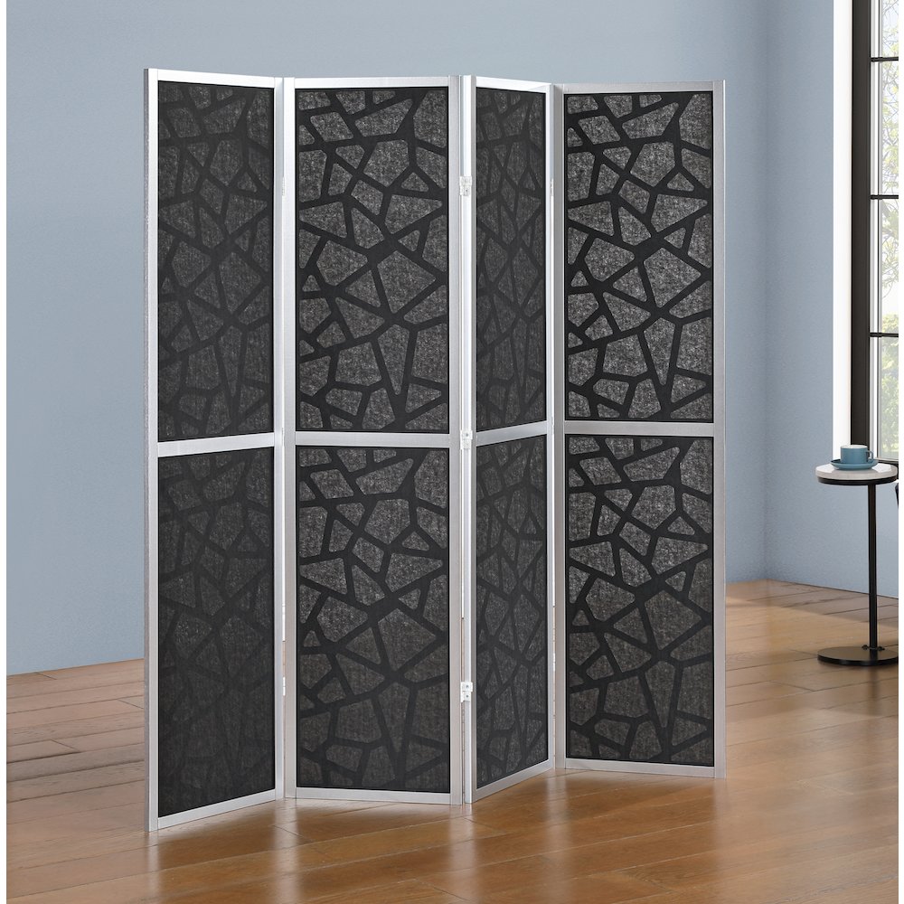 4-Panel Wood Room Divider, Folding Portable Partition Screen, Black and Silver. Picture 3