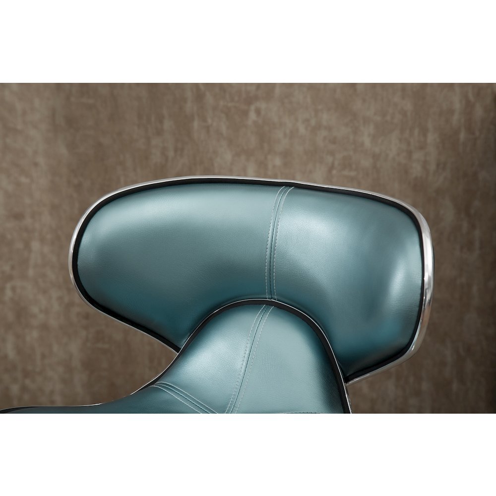 Masaccio Blue Leatherette Adjustable Swivel Barstool Chrome Base, Set of 2. Picture 9