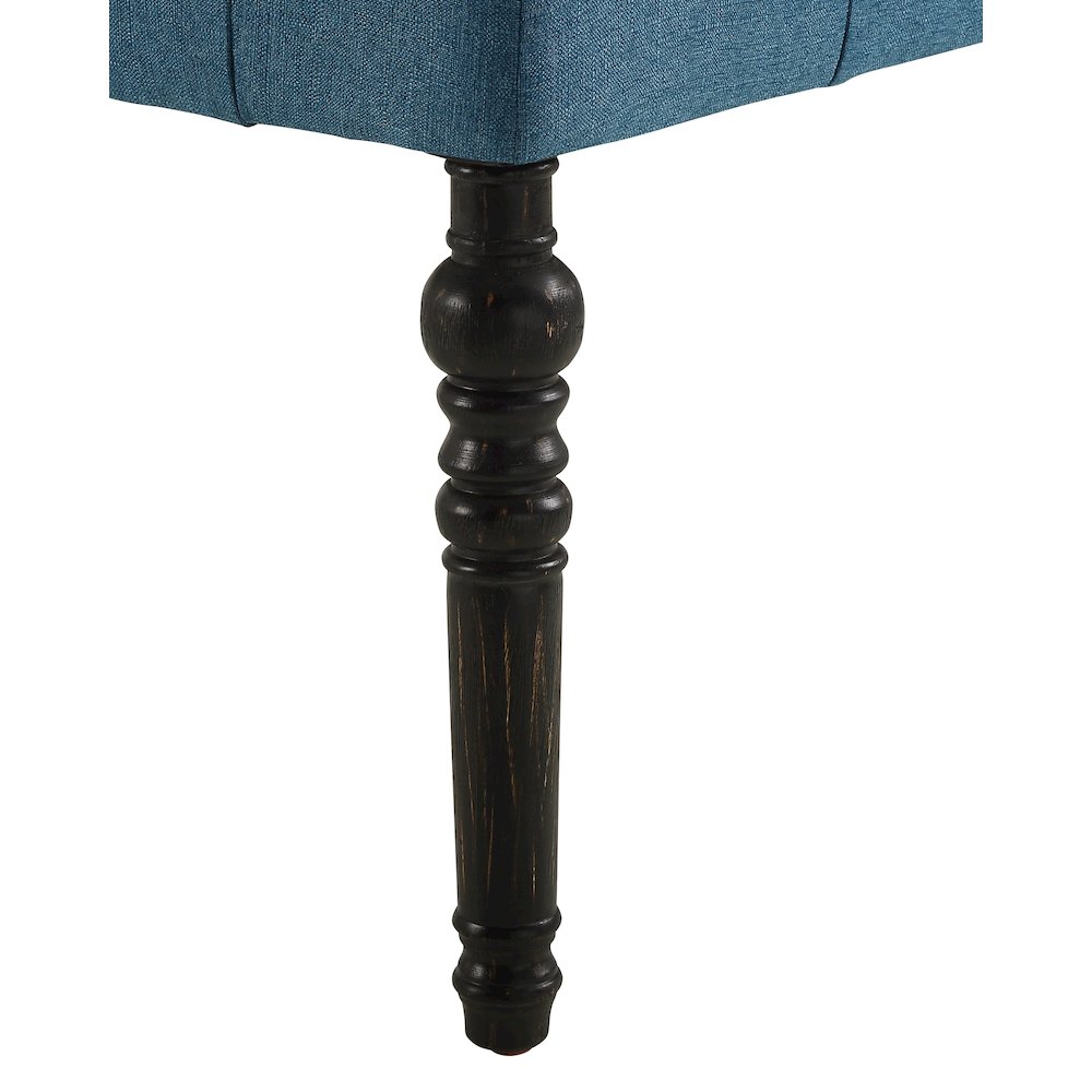 Leviton Fabric Tufted Turned Leg Dining Bench, Blue. Picture 3