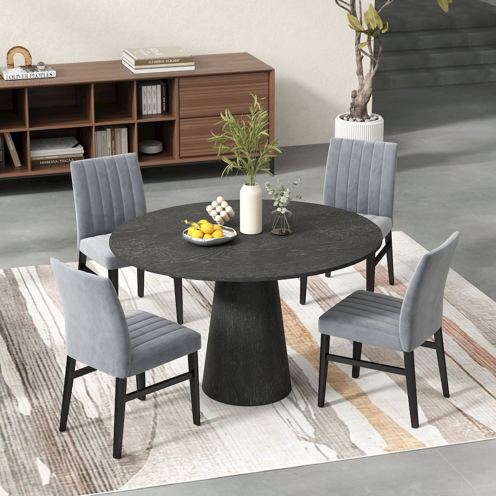 Butler 5-Piece Round Dining Set, Pedestal Dining Table with 4 Side Chairs, Gray. Picture 3