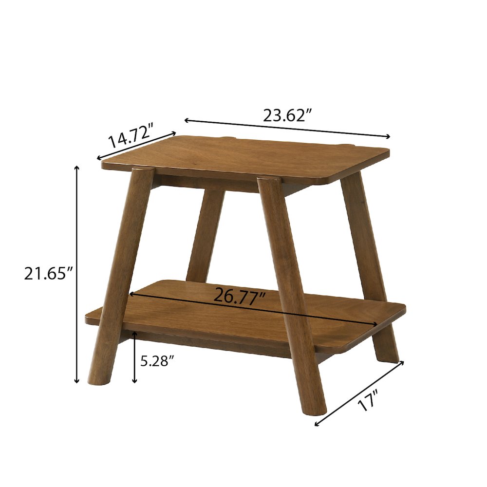 Metz Mid-Century Modern Wood Shelf End Table, Walnut Finish. Picture 6