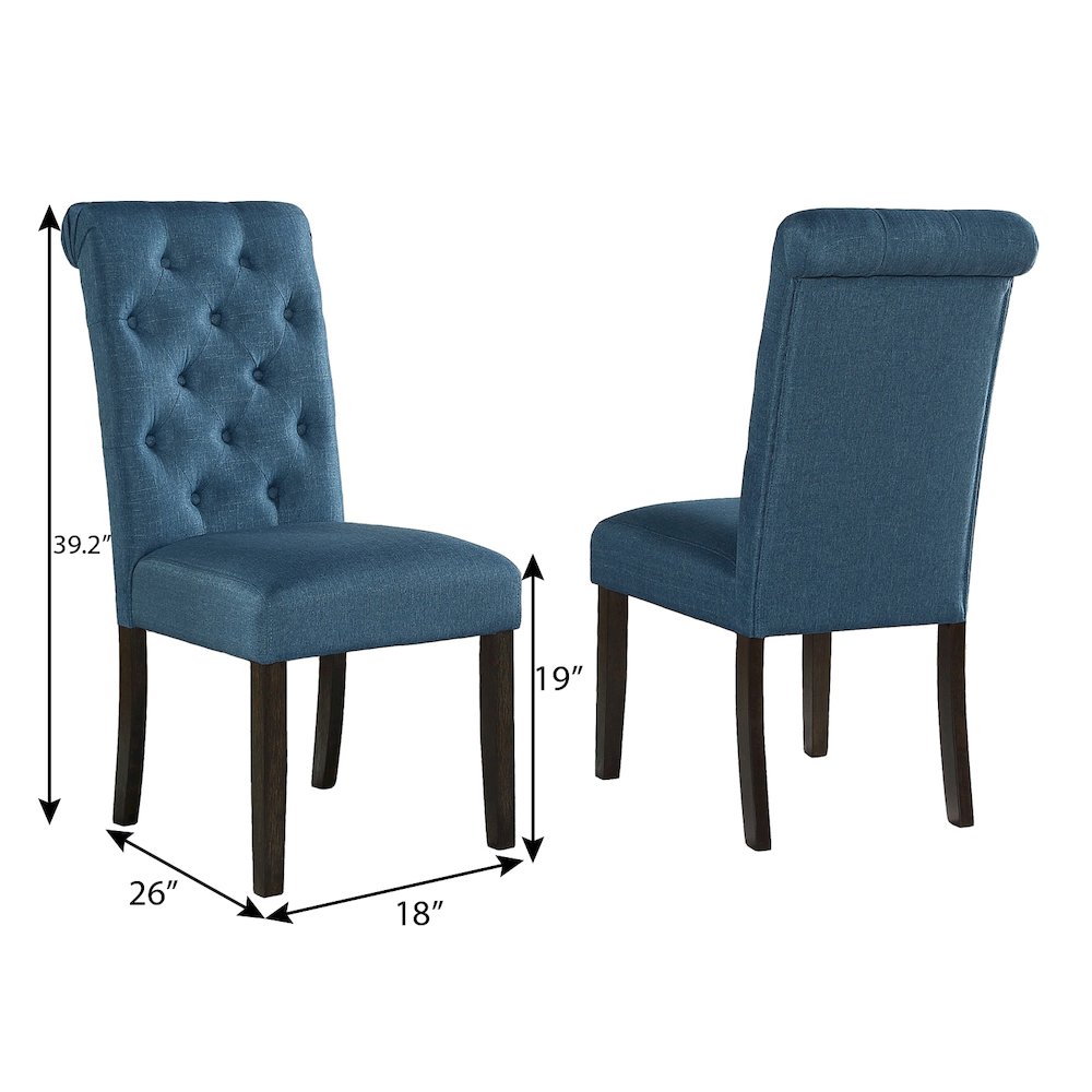 Leviton Solid Wood Tufted Asons Dining Chair, Set of 2, Blue. Picture 6