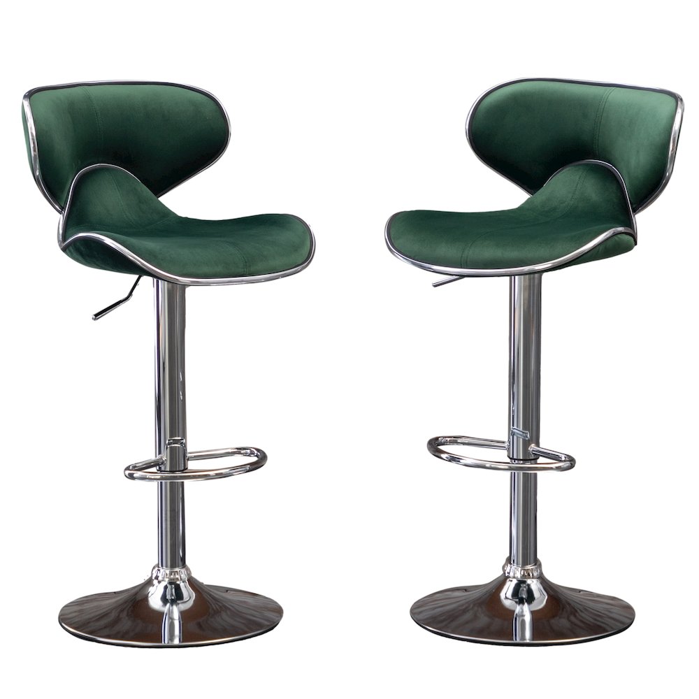 Masaccio Velvet Upholstered Adjustable Swivel Barstool, Set of 2, Green. Picture 1