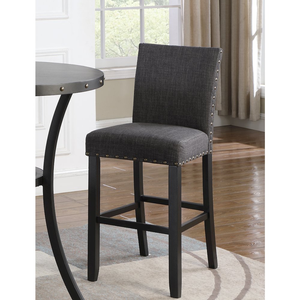 Biony 3-Pc 36" Round Espresso Finish Bar Table with 2 Gray Pub Chairs. Picture 3