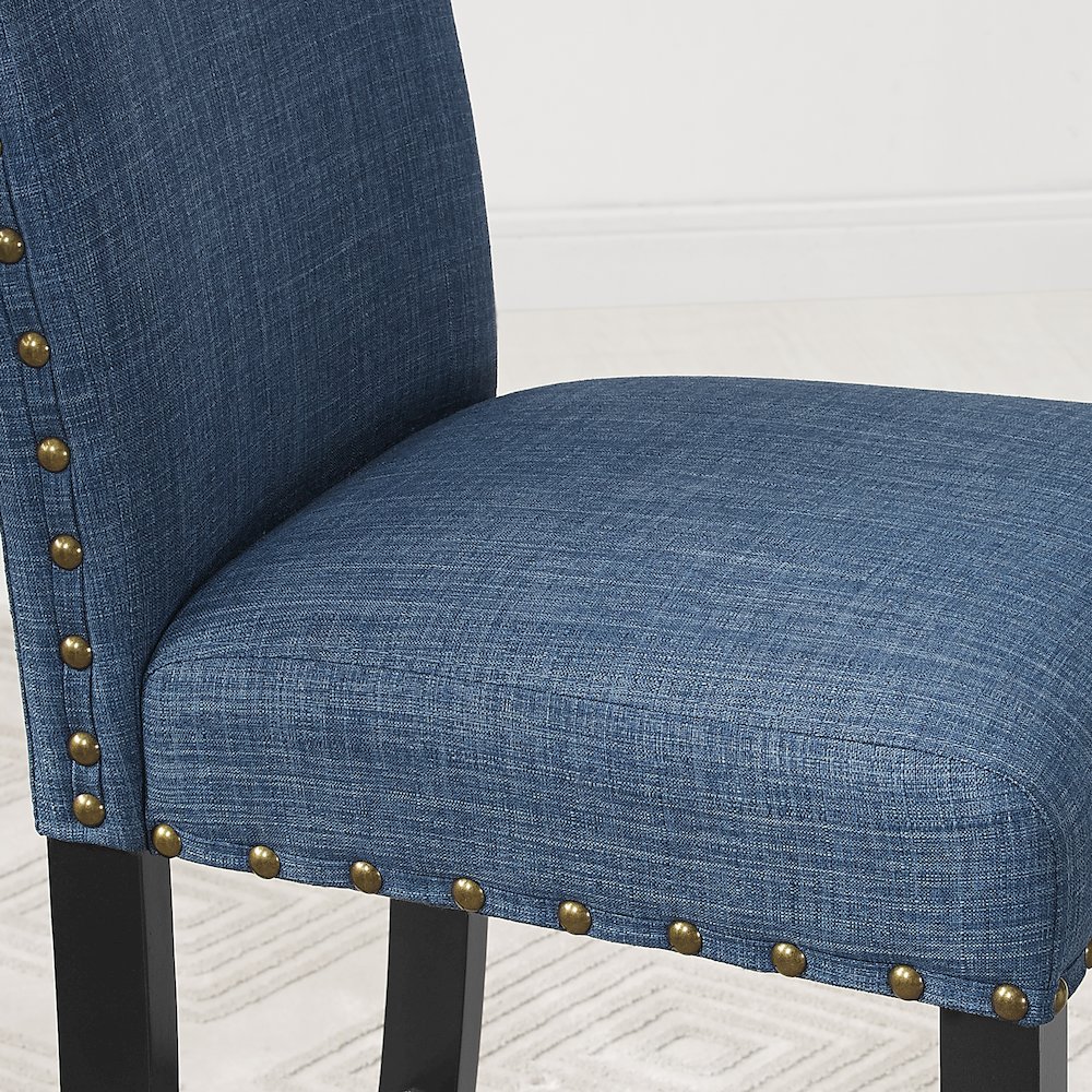 Biony Espresso Wood Dining Set with Blue Fabric Nailhead Chairs, 5-Pc. Picture 6