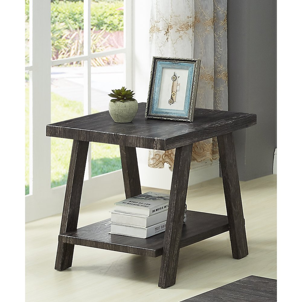 Athens Contemporary Replicated Wood Shelf Coffee Set Table in Charcoal Finish. Picture 9