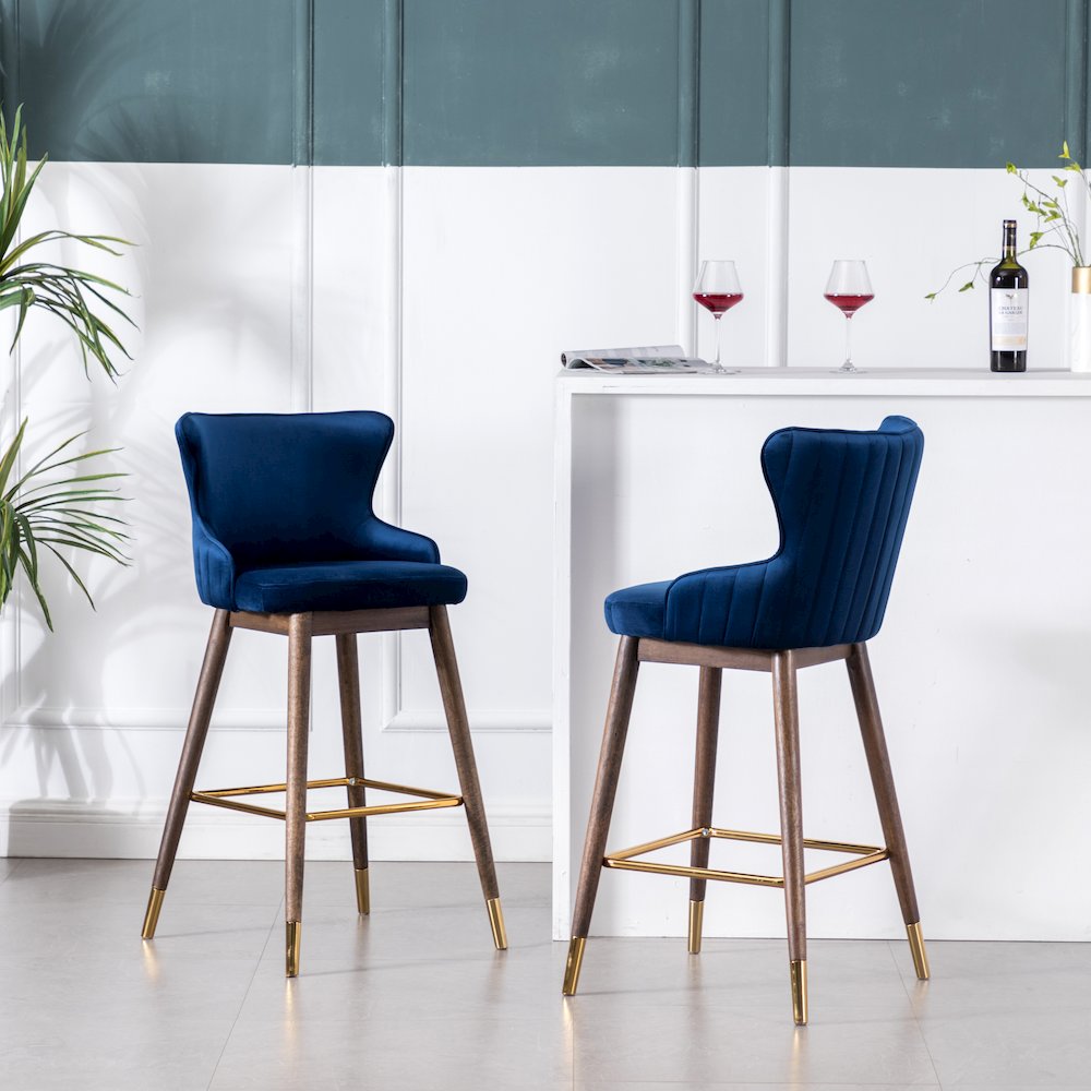 Leland Fabric Upholstered Wingback Bar Stools, Set of 2, Blue. Picture 3
