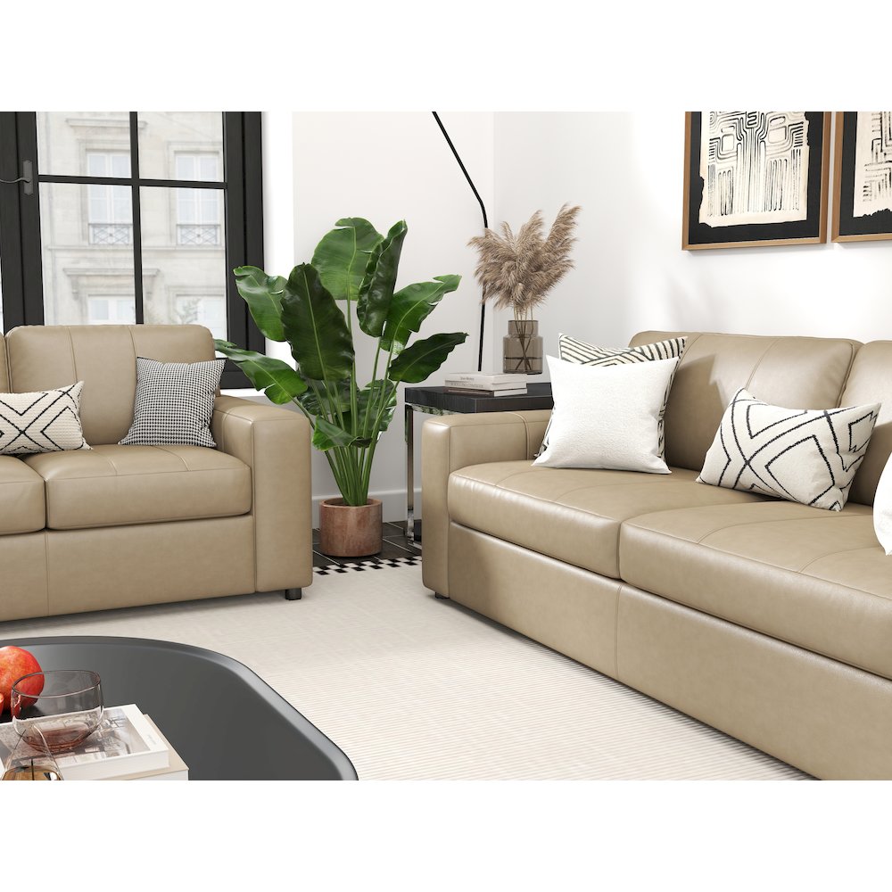 Sakan Leather Upholstered 2-Piece Living Room Set, Sofa and Loveseat, Beige. Picture 8