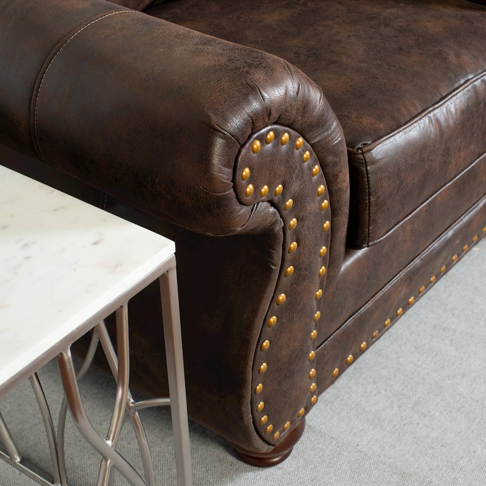 Leinster Faux Leather Upholstered Nailhead Chair and Ottoman in Espresso. Picture 7