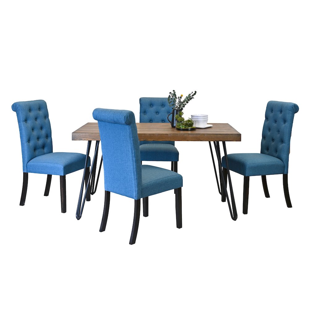 Ashford 5-Pc Dining Set, Hairpin Dining Table with 4 Chairs, Blue. Picture 1