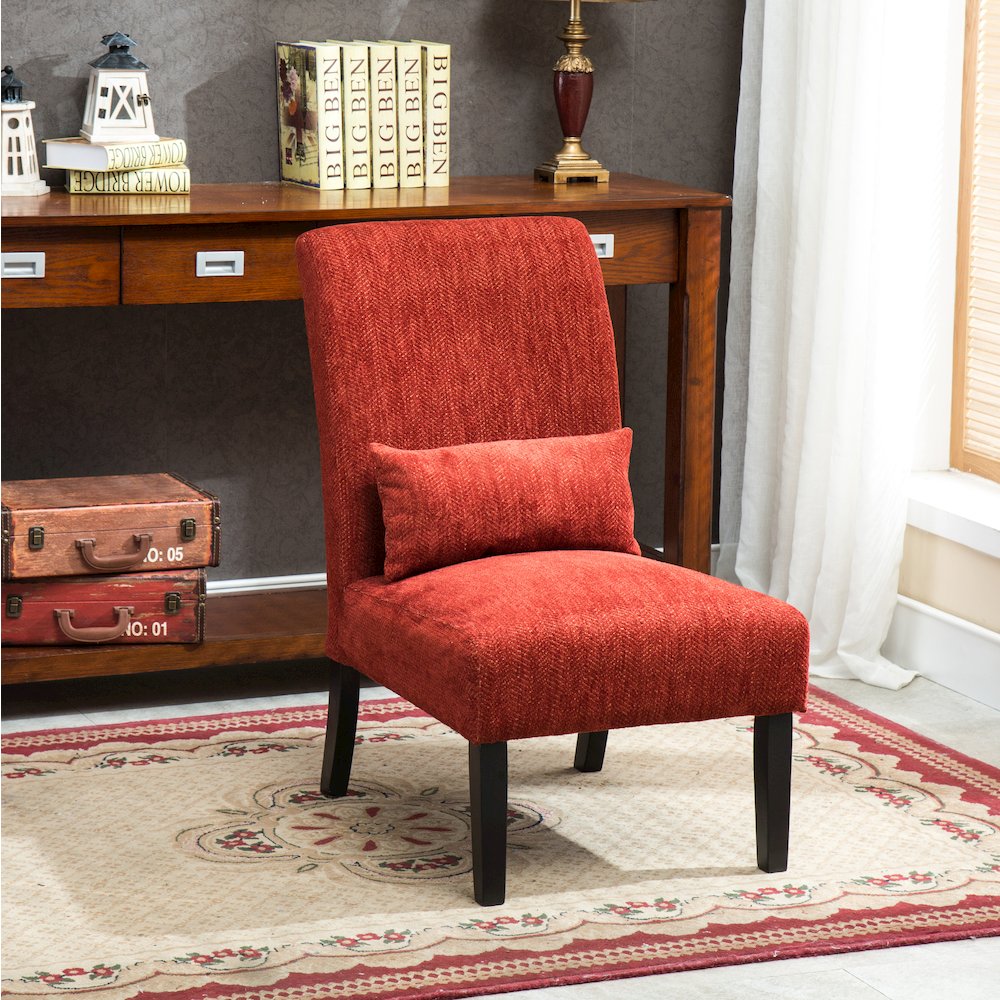 Pisano Red Fabric Armless Accent Chair with Matching Kidney Pillow. Picture 4